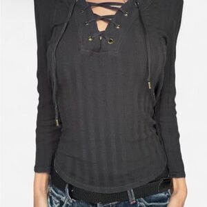 Black Lace-Up Long Sleeve Top